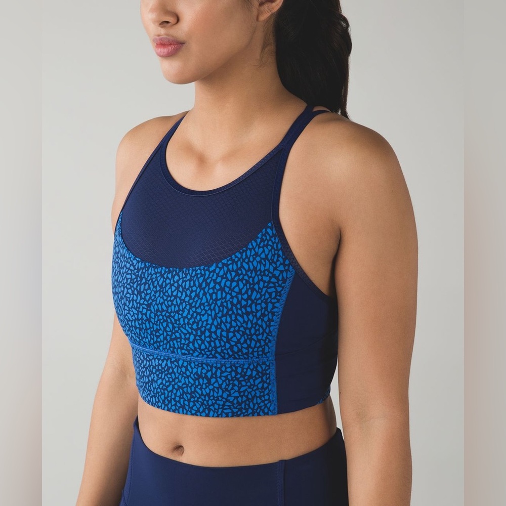 Lululemon Clip in long line Sports  Bra Miss Mosaic Lakeside Hero Blue SIZE 10